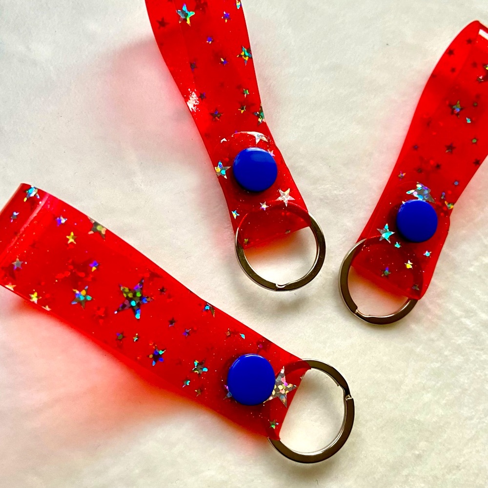 Red white and blue holographic Star jelly key fob